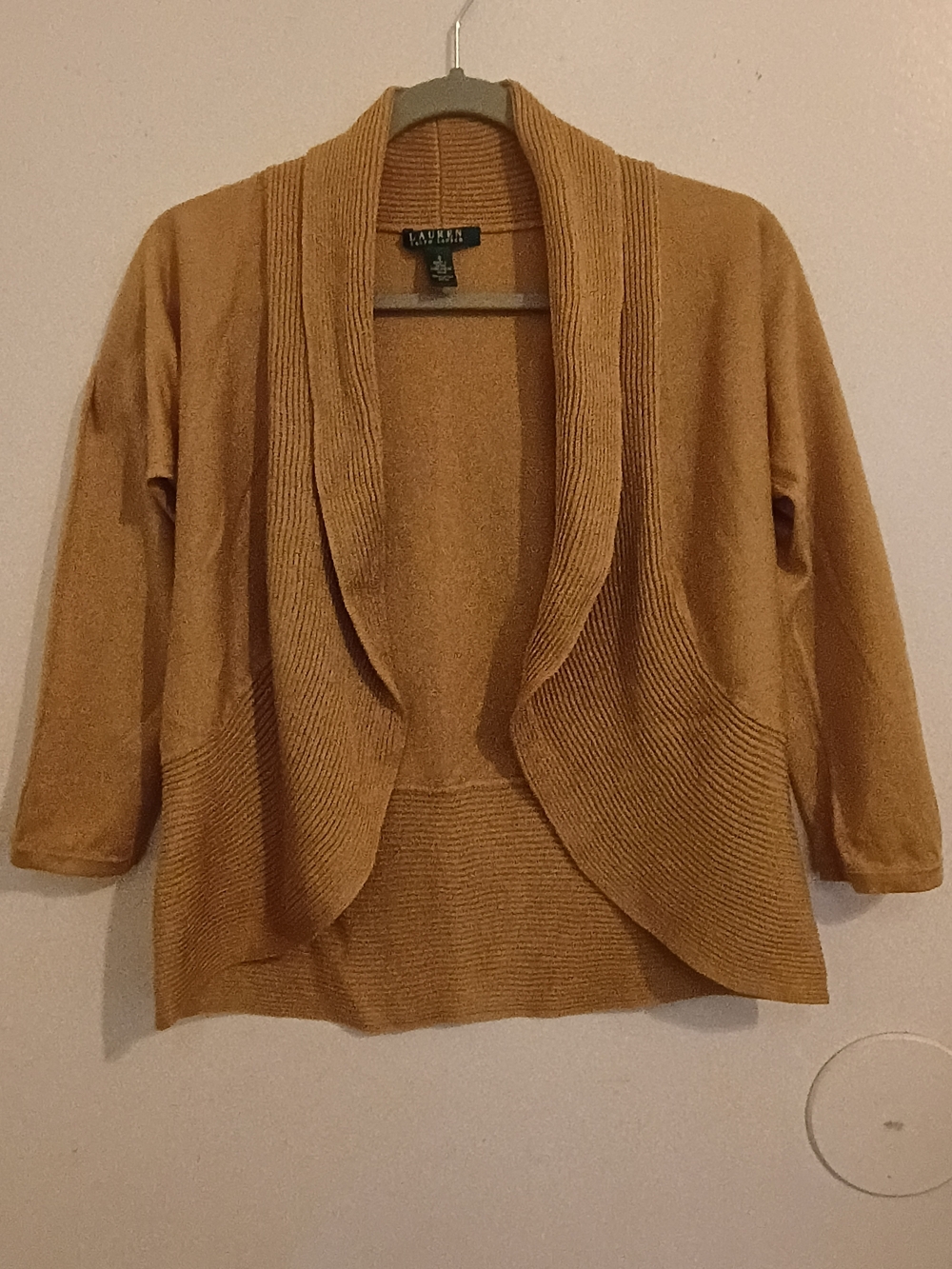 Lauren Ralph Lauren Women's Gold Open-Front Shawl Collar‎ Sweater Sz S